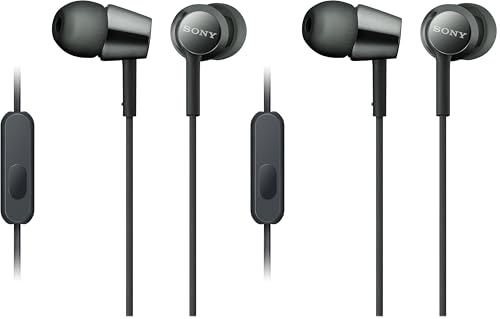 Sony MDREX155AP in-Ear Earbud Headphones/Headset with mic for Phone Call,Black (MDR-EX155AP/B),(Pack of 2) - size: 2 Count