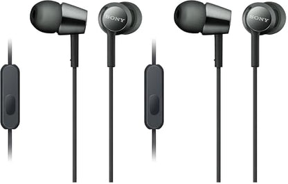 Sony MDREX155AP in-Ear Earbud Headphones/Headset with mic for Phone Call,Black (MDR-EX155AP/B),(Pack of 2) - size: 2 Count