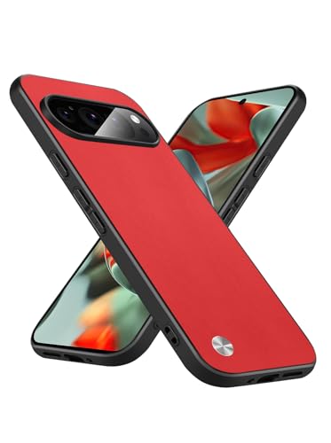 for Google Pixel 9 Pro XL Case, Anti-Fingerprint Faux Leather Back + Soft TPU Shockproof Durable Edges, Anti-Scratch Slim Fit Camera Protective Cover Phone Case for Pixel 9 Pro XL (Red) - color: Red, size: Google Pixel 9 Pro XL