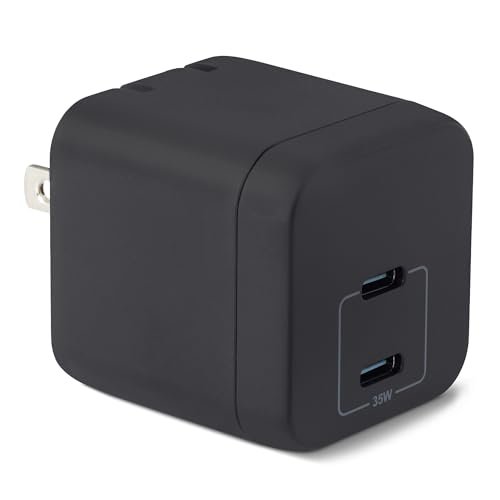 Amazon Basics 35W Fast Charging GaN USB-C Wall Charger, 2-Port Nano for Tablets, Phones, Black - color: Black, style: 35 W Two Port