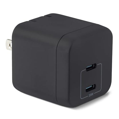 Amazon Basics 35W Fast Charging GaN USB-C Wall Charger, 2-Port Nano for Tablets, Phones, Black - color: Black, style: 35 W Two Port