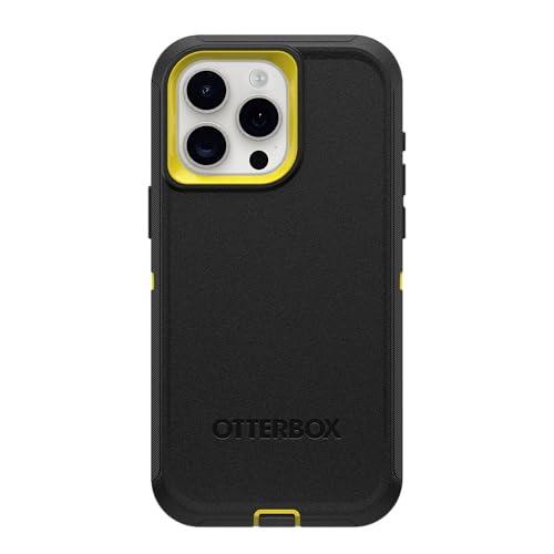 OtterBox iPhone 15 Pro Max (Only) - Defender Series Case - Night (Black & Yellow) - Screenless - Rugged & Durable - with Port Protection - Holster Clip Includes - Non-Retail Packaging - color: Night (Black & Yellow)