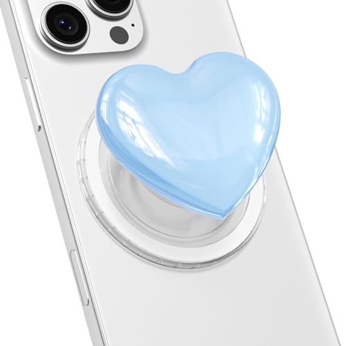 Svanove Heart Magnetic Phone Grip Compatible with Magsafe Phone Grip Holder, Cute Collapsible Glass Grips Stand Kickstand for iPhone Samsung, 3D Crystal Pretty Glitter Love Mag Safe Holder, Light Blue - color: Light Blue, style: Magnetic