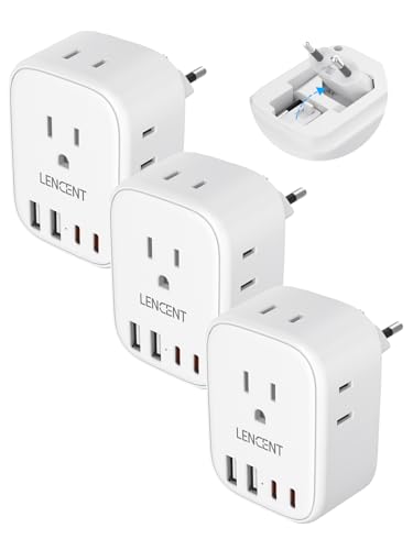 LENCENT 3 Pack European Travel Plug Adapter, US to Europe Type-C Foldable - style: Type C-3Pack-Most of Europe