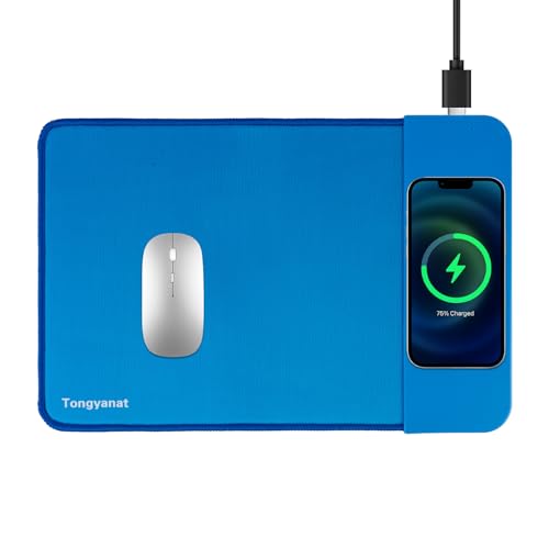 15W Wireless Charging Mouse Pad, 2 in 1 Desk Pad with Non-Slip Rubber Base, Fast Qi Wireless Charger for iPhone/Computers/Home Charging Devices, 12.8 * 8.5in Mouse Pad - Blue - color: Blue