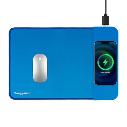 15W Wireless Charging Mouse Pad, 2 in 1 Desk Pad with Non-Slip Rubber Base, Fast Qi Wireless Charger for iPhone/Computers/Home Charging Devices, 12.8 * 8.5in Mouse Pad - Blue - color: Blue