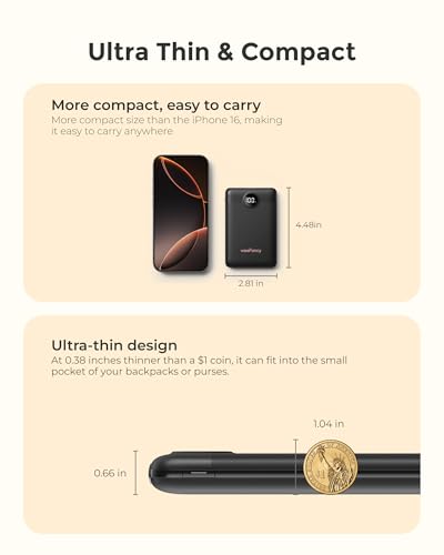 Small Portable Charger 10000mAh 20W Fast Charging Mini Power Bank, Black - color: Black