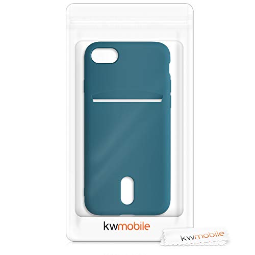 kwmobile Case Compatible with Apple iPhone SE (2022) / iPhone SE (2020) / iPhone 8 / iPhone 7 - Soft TPU Phone Cover with Card Holder and Silicone Finish - Teal Matte - color: teal matte