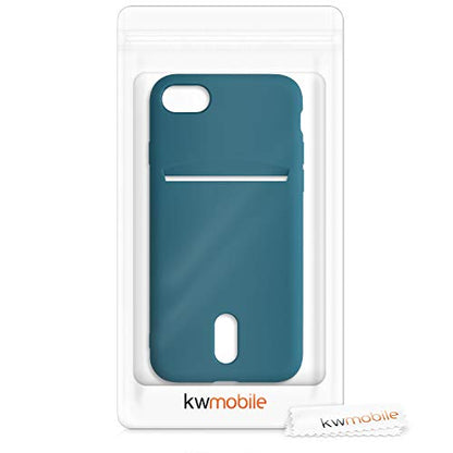 kwmobile Case Compatible with Apple iPhone SE (2022) / iPhone SE (2020) / iPhone 8 / iPhone 7 - Soft TPU Phone Cover with Card Holder and Silicone Finish - Teal Matte - color: teal matte