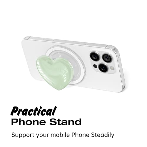 Svanove Heart Magnetic Phone Grip Compatible with Magsafe Phone Grip Holder, Cute Collapsible Glass Grips Stand Kickstand for iPhone Samsung, 3D Crystal Glitter Love Mag Safe Holder, Light Green - color: Light Green, style: Magnetic