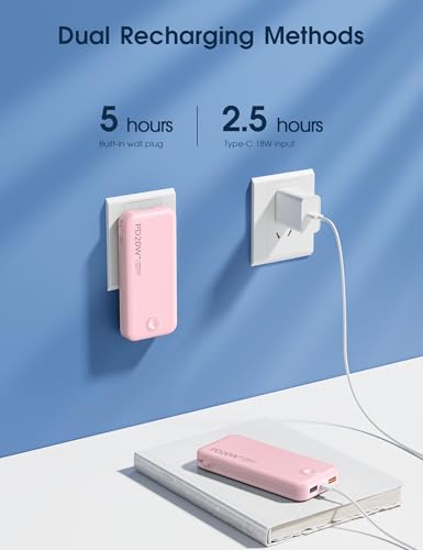 Nusyddy Portable Charger 10000mAh Fast Charging w/Built-in Wall Plug Pink - color: Pink