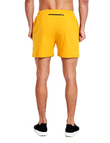EZRUN Men's 5" Athletic Running Shorts Quick Dry with Liner Zip Pocket - color: Neon Yellow, size: Small