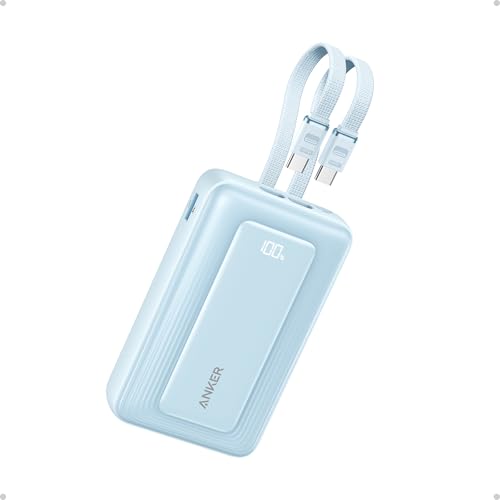 Anker Power Bank,20,000mAh 45W Portable Charger,Dual Built-in USB-C Cables - color: Blue, size: Built-in C cable*2