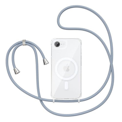 Magnetic Case for iPhone 16E/iPhone 17E 6.1" Clear Crossbody Case with Adjustable Shoulder Neck Lanyard Strap,Compatible with Magsafe,Soft Slim Bumper Shockproof Protective Phone Cover-Blue - color: Blue, size: iPhone 16E/iPhone 17E