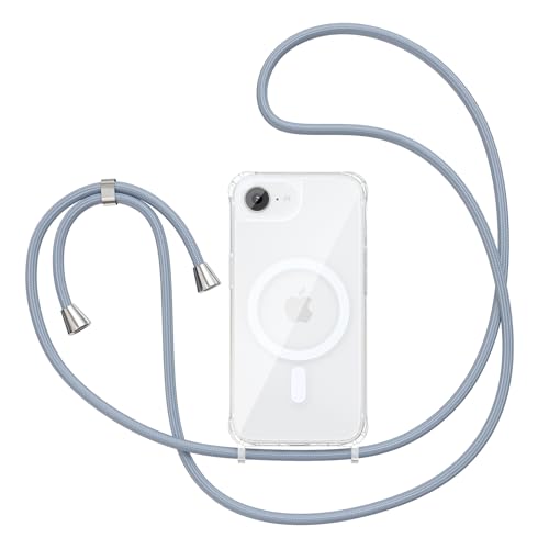 Magnetic Case for iPhone 16E/iPhone 17E 6.1" Clear Crossbody Case with Adjustable Shoulder Neck Lanyard Strap,Compatible with Magsafe,Soft Slim Bumper Shockproof Protective Phone Cover-Blue - color: Blue, size: iPhone 16E/iPhone 17E