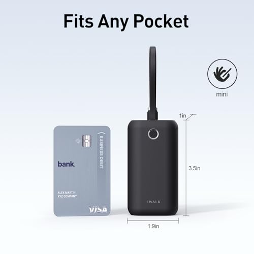 iWALK Mini Portable Charger 10,000mAh, 22.5W USB-C Fast Charging Power Bank with Built-in Cable, Travel Essential Ultra-Small Battery Pack Compatible for iPhone 17/16/16 Pro/15, Samsung, Google, Black - color: Black 22.5W