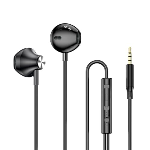 Wired in-Ear Headphones with Microphone, 3.5mm Jack Earphones - color: Black, 3.5mm Round Tip