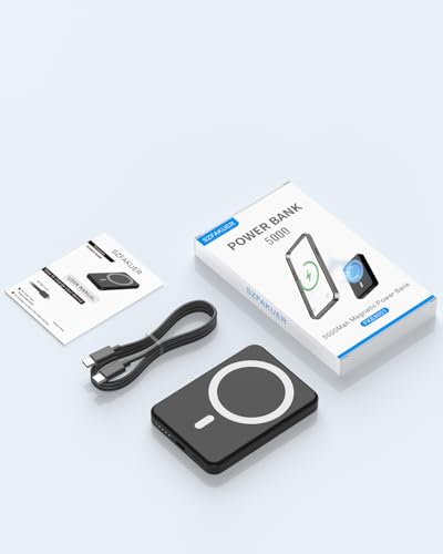 5000mAh Magnetic Portable Charger, Ultra Slim Magnetic Power Bank with USB-C Cable Compatible with iPhone 17/16/15/14/13/12 Series - color: Black
