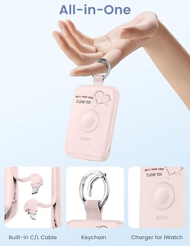RORRY CharmGo Portable Charger, 10000mAh 20W Fast Charging Power Bank - color: Mom-Pink