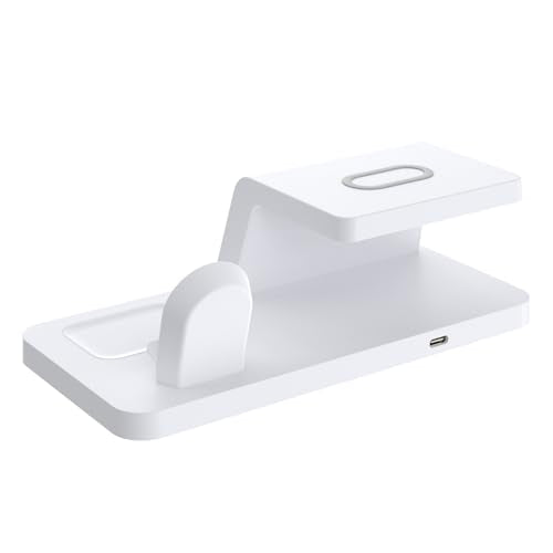 Wireless Charging Station, 3 in 1 Desk Charger with Alarm Clock, Fast Charging for Phone Watch Earphones, Space Saving Ideal for Bedroom Office
