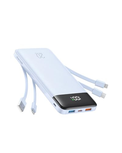 charmast Portable Charger Built-in Cables, 20000mAh Power Bank 6-Output - color: Sky Blue