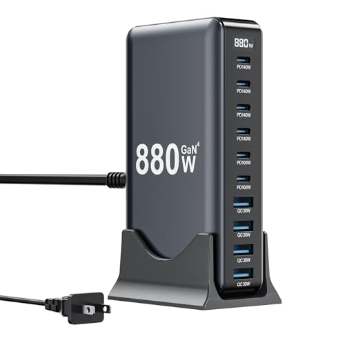 880W USB C Charger Block,10-Port USB C GaN Multiple Port Charging Station