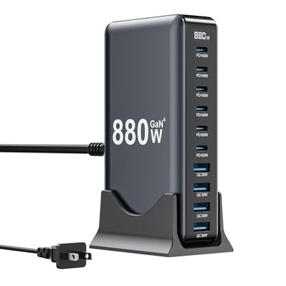 880W USB C Charger Block,10-Port USB C GaN Multiple Port Charging Station