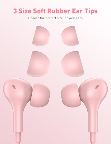 iMangoo Wired Earbuds 3.5mm Jack School Airplane Travel Headphones Pink - color: Pink