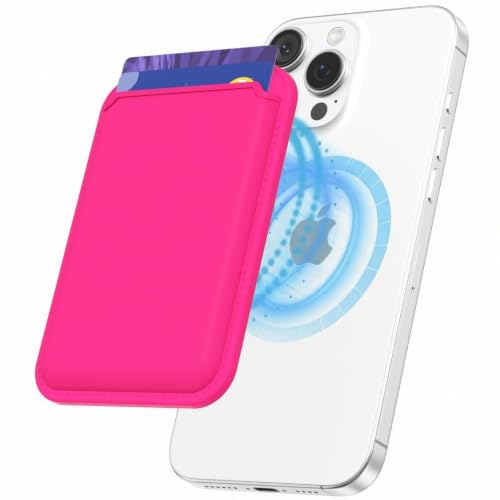 LoeoeL Magnetic Phone Wallet Compatible with Magsafe Wallet, Silicone ID Credit Card Holder Wallets for Back of Phone Pocket, Slim Thin Pouch Sleeve Wallets for iPhone Samsung, Neon Hot Pink - color: Hot Pink
