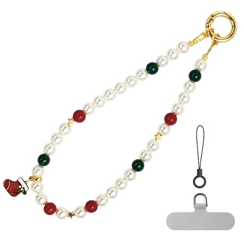 pcgaga Pearl Beaded Phone Charm, Phone Wrist Strap, Handmade Bracelet Straps, Anti-Lost Lanyard Wrist Chain for Airpods Women Girls Gift - color: Stocking