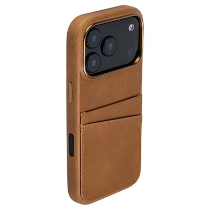 Dockem Genuine Leather Card Case for iPhone 17 Pro with Camera Control Button and Stitched-on Wallet with 2 Holder Slots (Light Brown, M2GL) - color: Light Brown, size: 17 Pro