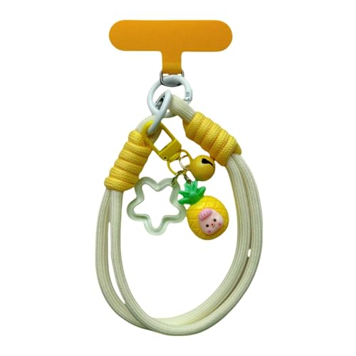 Dopamine Vibes Universal Wrist Strap - Korean-Style Short Phone Lanyard with Cute Yellow Pineapple Charm, 7mm Rope, Trendy Anti-Theft Tether for Girls, Includes Pendant & Nylon Phone Tab - color: 08 Dopamine Yellow Pineapple