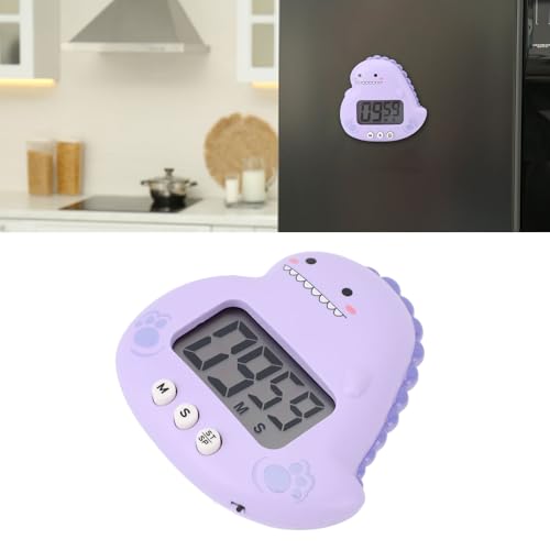 Cute Dinosaur Timer, Large LCD Display Battery Powered Magnetic Foldable Stand Countdown Alarm Clock for Kids Teachers Home Office Purple - color: Purple