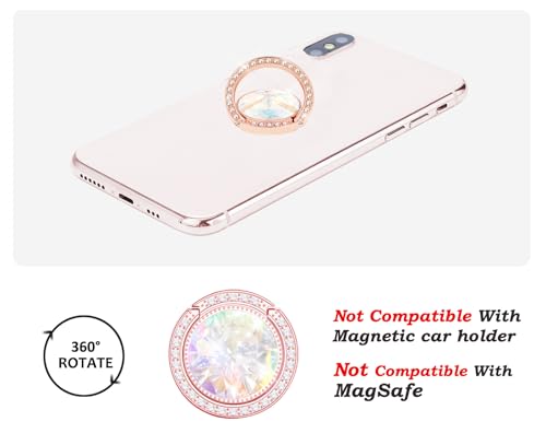 Glitter Bling Bling Phone Ring Holder,Sparkle Phone Ring Grip Artificial Diamond Stand,Rhinestone Cell Finger Ring for Phones,Pad(Rose Gold) - color: Rose Gold