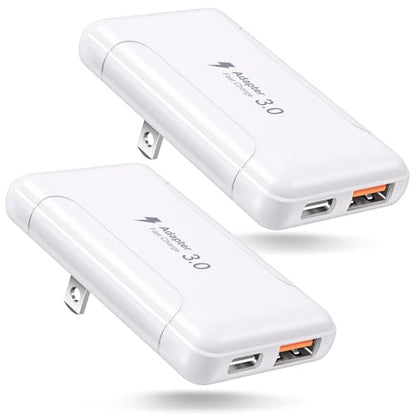 Slim Flat USB C Wall Charger, Costyle 2 Pack 50W USB A & USB C Charger Block Quick Fast Charge 3.0 Charging Block Brick with Foldable Plug Adapter for iPhone 17 16 15 14 13 12 Pro Max Pad Air(White) - color: White