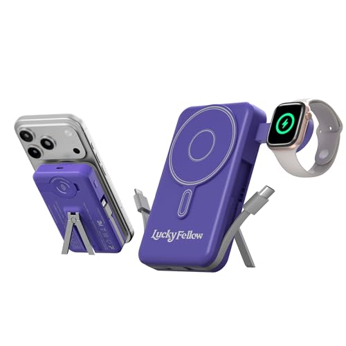 Magnetic Portable Charger Built-in Cables,10000mAh Fast Charging Wireless Charger Station External Battery Pack Slim Pocket Size Power Bank with Stand Compatible with iWatch, iPhone - color: Blue