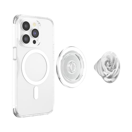 White Rose Flower, Vibrant Floral Design PopSockets PopGrip: Swappable Grip for Phones & Tablets PopSockets PopGrip for MagSafe - style: Magnetic PopGrip