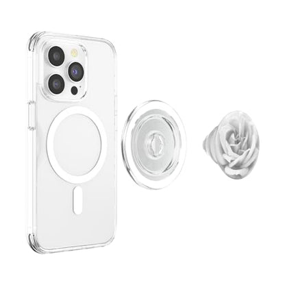 White Rose Flower, Vibrant Floral Design PopSockets PopGrip: Swappable Grip for Phones & Tablets PopSockets PopGrip for MagSafe - style: Magnetic PopGrip