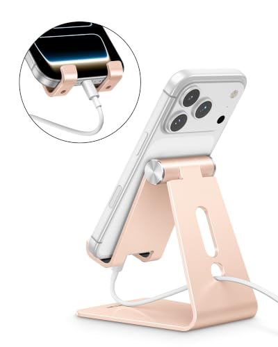 OMOTON C2 Adjustable Aluminum Cell Phone Stand with Charging Cutout, Gold - color: Gold