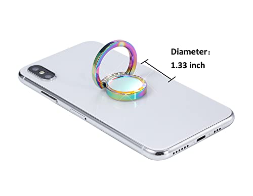 Iridescent Glitter Bling Bling Phone Ring Holder,Sparkle Phone Ring Grip Artificial Stand with Flat Diamond,Flat Rhinestone Cell Finger Ring for Phones,Pad(Rainbow) - color: Rainbow