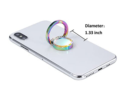 Iridescent Glitter Bling Bling Phone Ring Holder,Sparkle Phone Ring Grip Artificial Stand with Flat Diamond,Flat Rhinestone Cell Finger Ring for Phones,Pad(Rainbow) - color: Rainbow