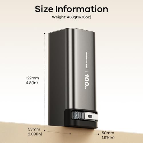100W Power Bank Fast Charging 20000mAh, Built-in Retractable USB-C Cable