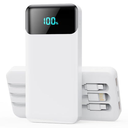 Portable Charger 40800mAh Power Bank,Built-in Cables,25W Fast Charging - color: White