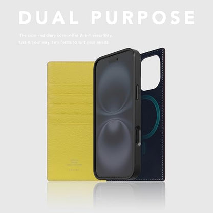 SLG D8 Neon Full Grain Leather Wallet Case for iPhone 16 - [2-in-1] Handcrafted Detachable Diary Style with Magnetic MagSafe Back Cover, Gift Box Included (Lemon) - color: [D8 Neon] Lemon, size: iPhone 16