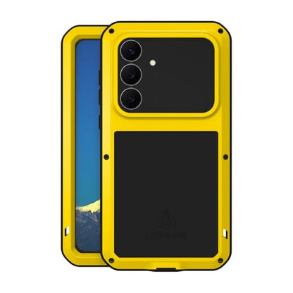 LOVE MEI Military Rugged Case for Samsung Galaxy S25 FE 5G, with Tempered Glass Screen Protector, Shockproof Dustproof Scratch Proof Hybrid Metal and Silicone Gel Heavy Duty Full Body Cover (Yellow) - color: Yellow