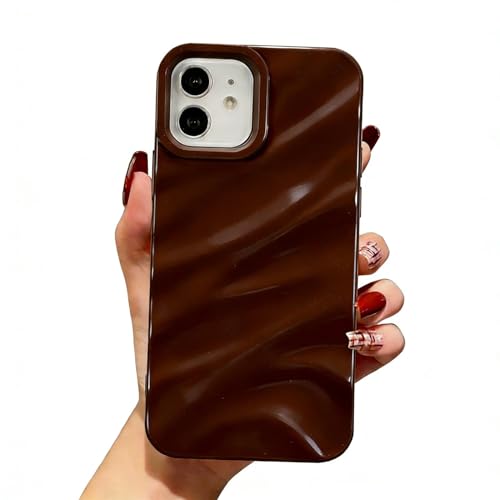 QLTYPRI Compatible with iPhone 11 Case, Cute Wave Water Ripple Pattern Case for Girls Women, Slim Satin Glossy Soft Silicone TPU Bumper Shockproof Protective Phone Cover for iPhone 11 - Dark Brown - color: Dark Brown, size: iPhone 11