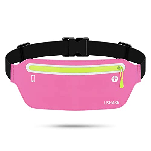 USHAKE Slim Running Belt Waist Pack, Ultra Light Bounce Free for Workout - color: Pink
