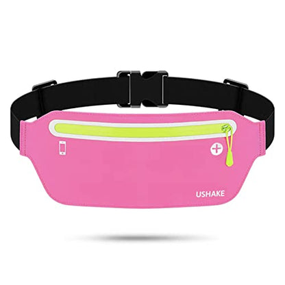 USHAKE Slim Running Belt Waist Pack, Ultra Light Bounce Free for Workout - color: Pink
