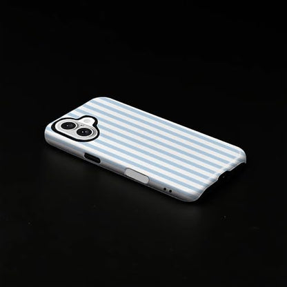 Compatible with iPhone 16 Plus Case,Glossy 2-in-1 Sleek All-Inclusive Dual-Layer Material Soft TPU + PC Back for Blue Stripes Geometric Pastel Summer Beach - color: Blue Stripes Geometric Pastel Summer Beach-Glossy, size: iPhone 16 Plus