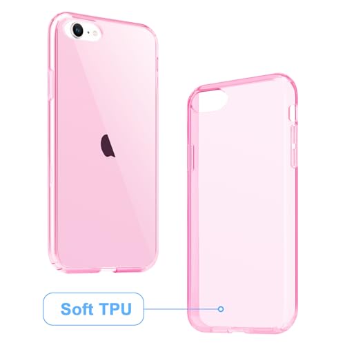 JJGoo Compatible with iPhone SE Case 2022/2020, Compatible with iPhone 7 8 Case Clear Soft Transparent Shockproof Protective Slim Thin Bumper Phone Cover, Pink - color: Pink